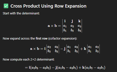 <ul><li><p>don’t forget the minus sign written before the j (vertical component of the vector)</p></li><li><p>rmbr: ai + bj + ck = (a, b, c) </p></li></ul><p></p>