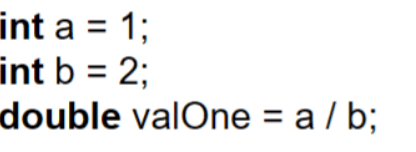 <p>What is the value of valOne after these lines are executed?</p><p></p><p>a) 0.5</p><p>b) 0</p><p>c) 0.0</p><p>d) none of the above</p>