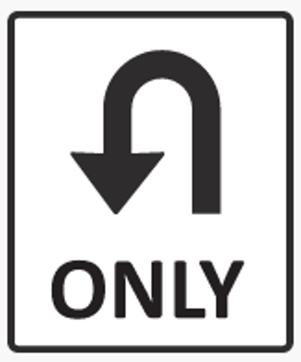 <p>Traffic in the indicated lane must</p><p>complete a U-turn.</p>