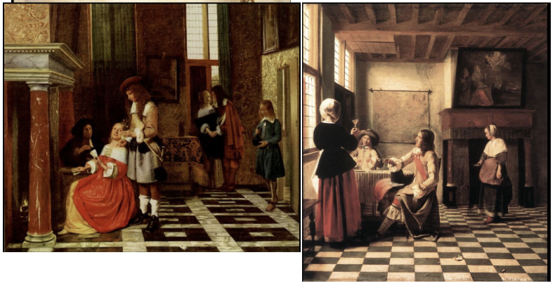 <p>compare pieter de hooch’s delft and amsterdam works</p>