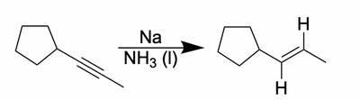 <p>Two hydrogens are added trans on an alkene</p>