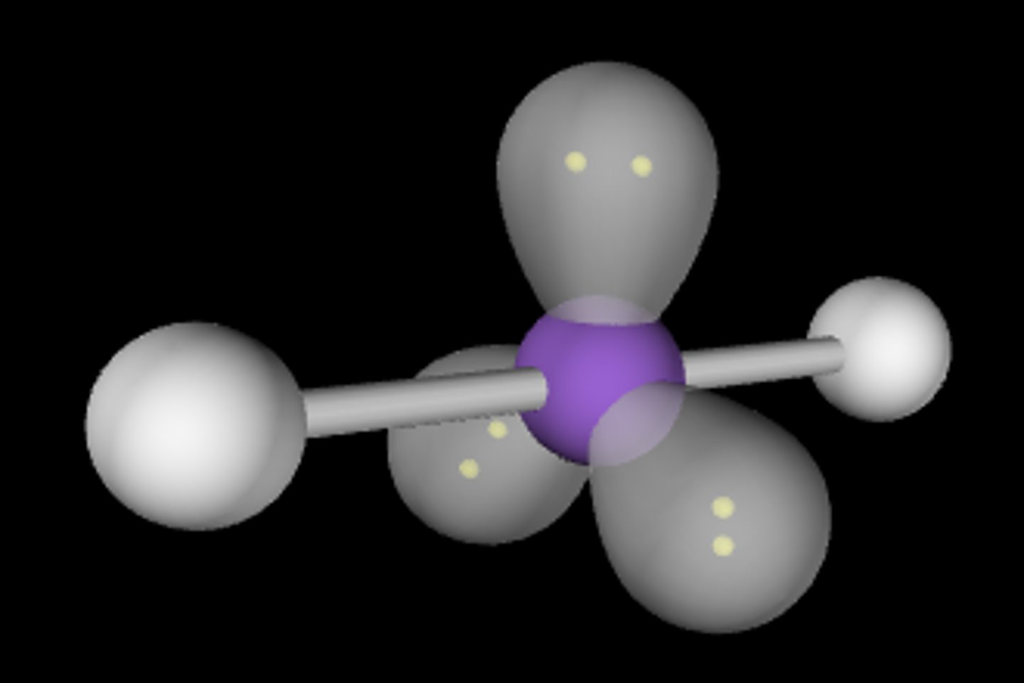 <p>5 electron domains</p><p>2 bonding domains</p><p>3 lone pairs</p><p>180 degree angle</p>
