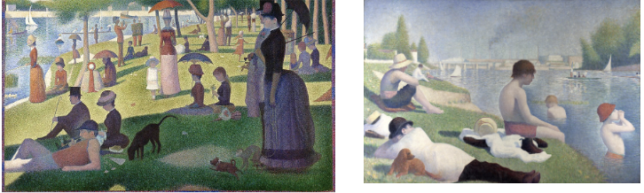 <ul><li><p>pioneer of the Neo-Impressionist technique commonly known as <strong>Divisionism (chromo-luminarism)</strong>, or<strong> Pointillism (melange optique/optical mixture)</strong></p></li><li><p><span><strong>sunday afternoon on the island of la grande jatte</strong></span></p></li><li><p><span><strong>bathers at asnieres</strong></span></p></li></ul><p></p>