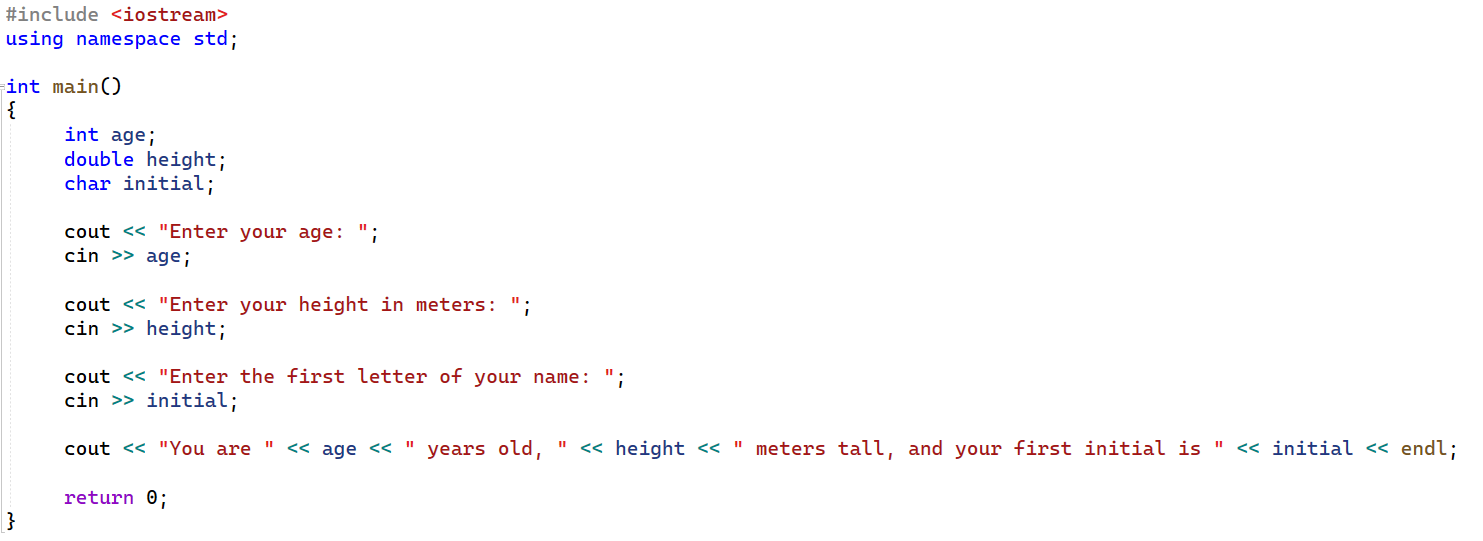 <p><span>What will be the output of the following program if the user enters </span><code>10 3.5 B</code><span>?</span></p>