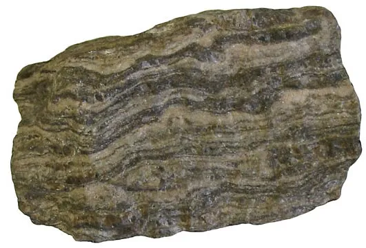 <p>Layering due to alignment of the minerals in metamorphic rock</p>