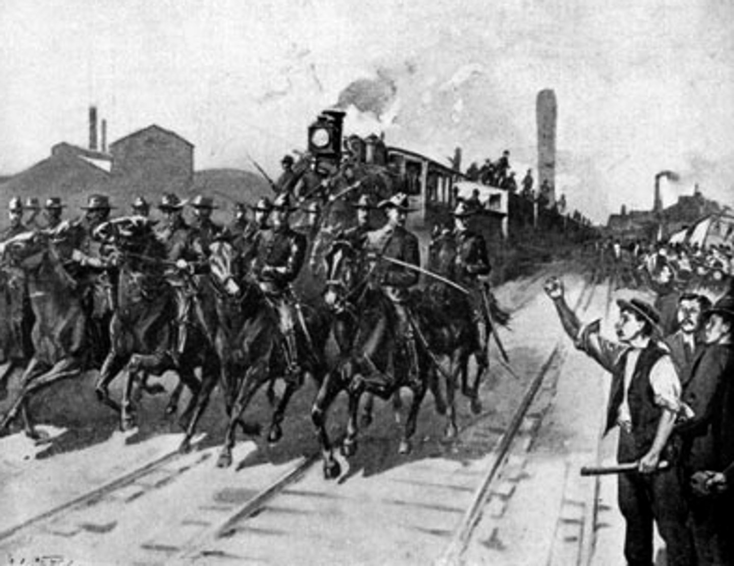 <p>Railroads cut wages! 80,000 railroad workers in 11 states stopped working as a result. Violence erupted. President Hayes ordered the army to stop the strike. In the end, 100 people died and millions of dollars in property were lost.</p>