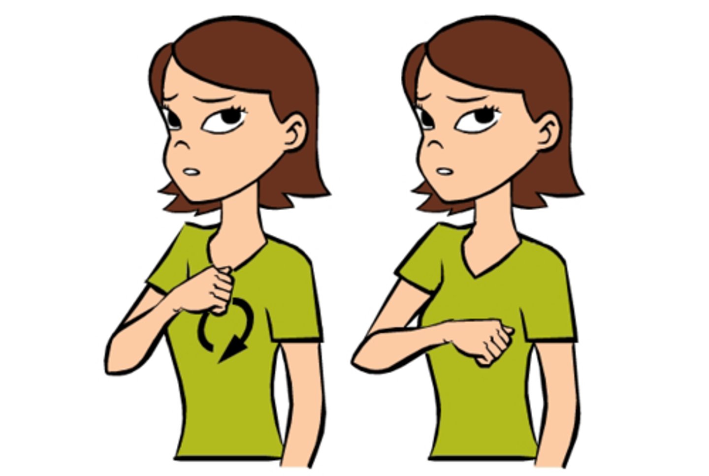 <p>Make your hand into a fist and rub it in a circular motion across your chest.</p>