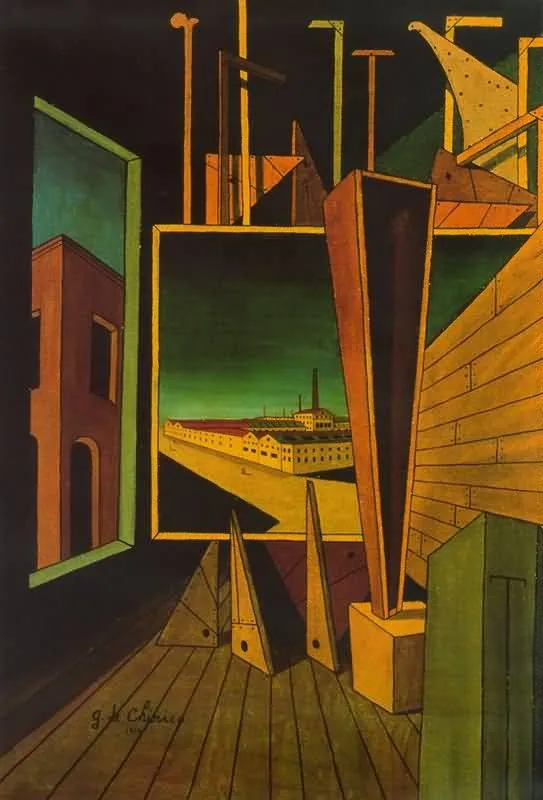 <p>Pittura metafisica — направление в искусстве Италии, возникшее в начале XХ века благодаря Джорджо де Кирико. <br>Их фантастические картины изображали «то, что невозможно увидеть», оставляя общее ощущение изоляции, тревожной реальности и тайны</p><p><span>Де Кирико. <strong>Геометрическая композиция </strong></span><br><span><strong>1917 с заводским пейзажем. </strong>1917</span></p>