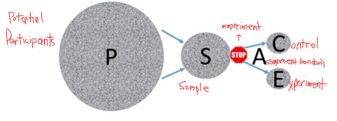 <p>Representation of a larger population</p><p><strong>Mnemonic:</strong></p><p>What do we want? <strong>A Sample!</strong></p><p>How do we get it? <strong>Randomly</strong></p><p>How big should it be? <strong>Goldilocks BIG!!!</strong> (Not too big bc waste of time an money, not too small bc it has to represent)</p>