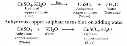 <ul><li><p>When some ionic compounds have water molecules attached to the ions in the crystal. A hydrated salt is a salt which contains water </p></li><li><p>When hydrated salts are heated, the water is driven off and the compound is said to be anhydrous&nbsp;</p></li></ul><p></p>