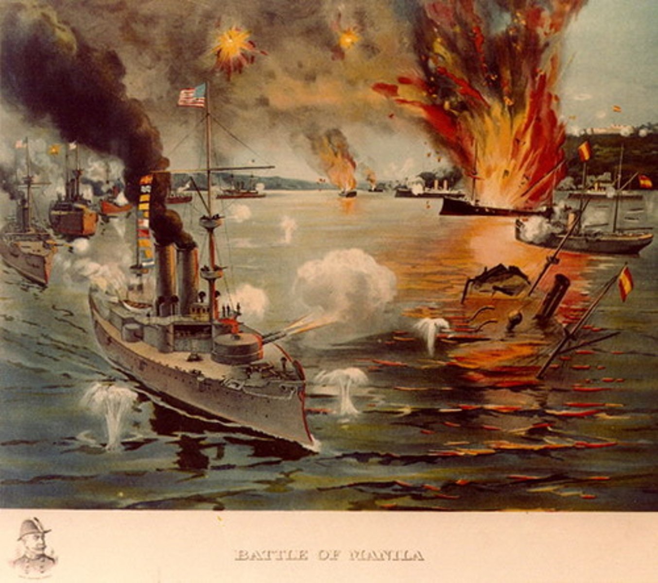 <p>This Battle took place on 1 May 1898, during the Spanish-American War. The American Asiatic Squadron under Commodore George Dewey engaged and destroyed the Spanish Pacific Squadron under Admiral Patricio Montojo that marked an end to wooden ships to the more powerful American Steel Navy.</p>