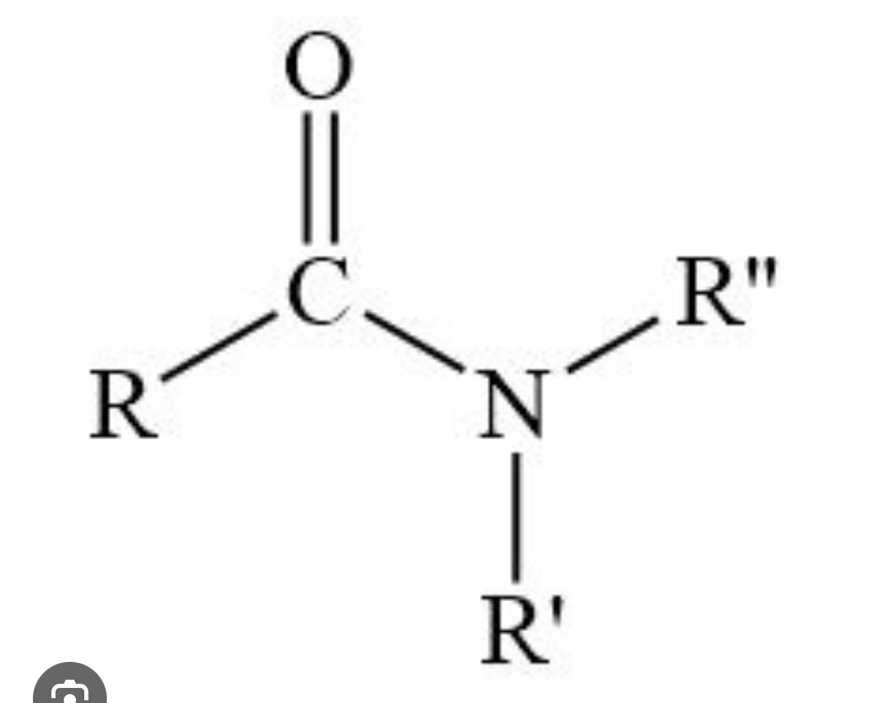 <p>R— CO<u>N</u>H2</p><p>Derivatives that result from a combination of an acid with ammonia or an amine</p><p>R— CONHR</p><p>R— CONR2</p><p>Amides have carboxyl group (C=O) unlike Amine</p><p>C=O + Ammonia(NH2) or Amine (N)</p><p></p>