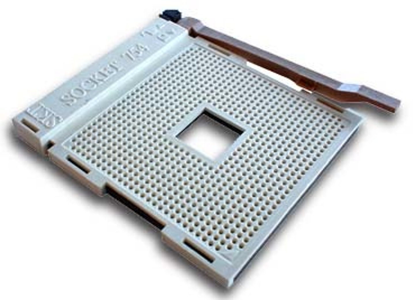 <p>A socket for a PGA CPU that has a retention lever as well as contacts to match the number of pins on the CPU. The lever is used to attach the CPU to the socket in a manner that does not require force to insert or to remove the CPU. (1)</p>