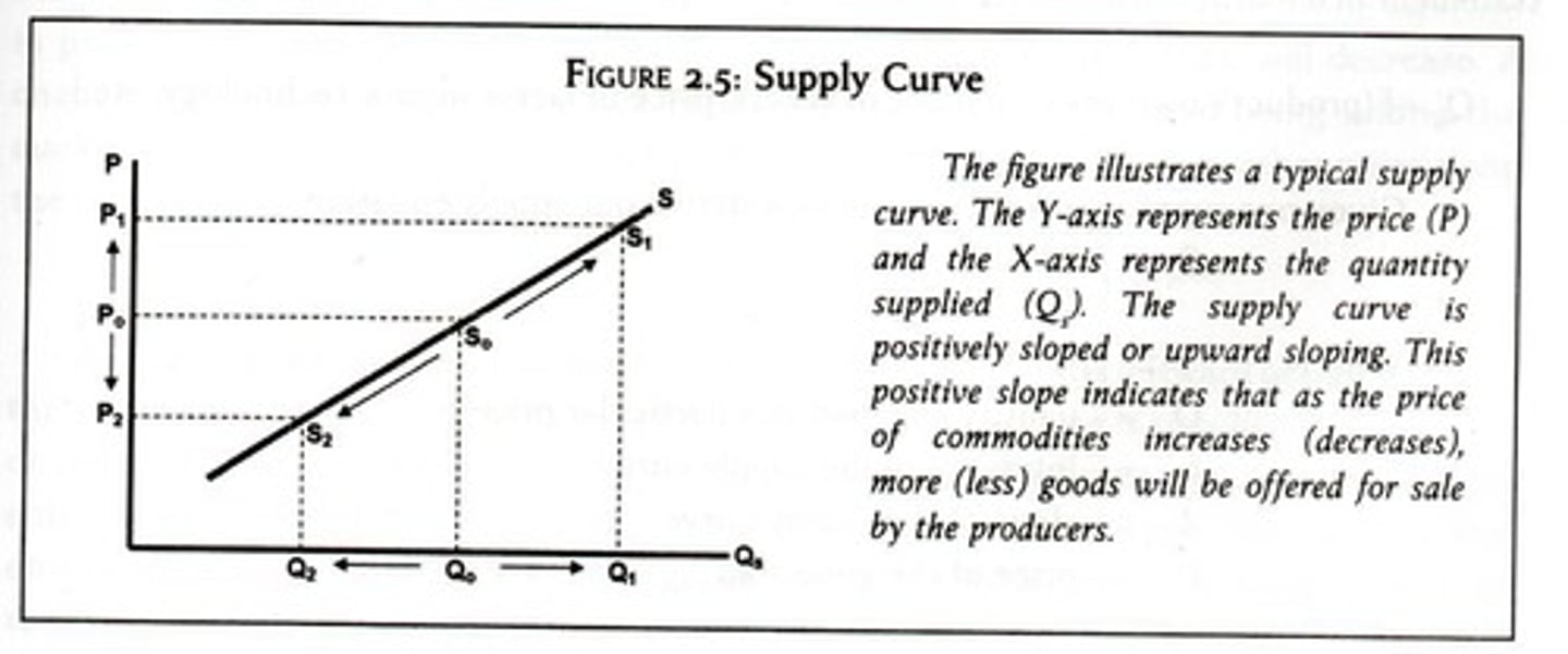 <p>A graphical representation of the relationship between quantity supplied and price.</p>