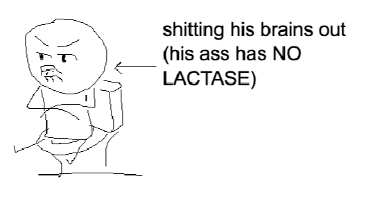 does not have enzyme lactase to break down lactose (weakest of our society)