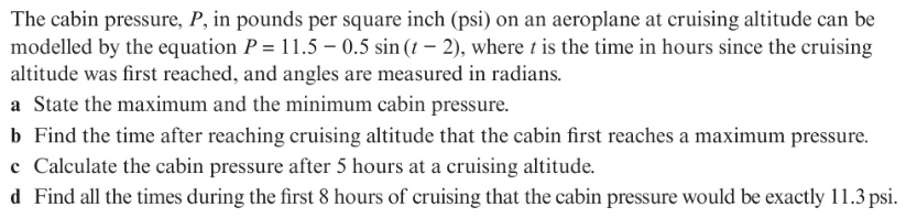 <p>Example question of modelling with trigonometric equations:</p>