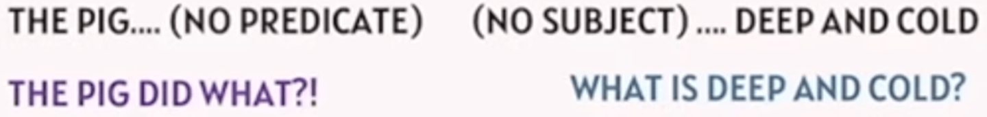 <p>You need both subject + predicate to make a complete thought/ sentence.</p>