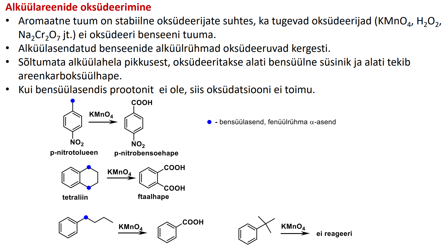 <p>Tugev oksüdeerija - tekitab COOH, aga ainult BENSÜÜLSE süsiniku puhul.</p>