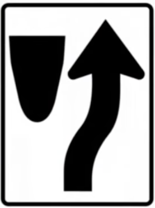 <p>*This road sign means: </p><p>A. Stay to the right side of sign</p><p>B. Merge to the right side lane</p><p>C. Road curves ahead</p>