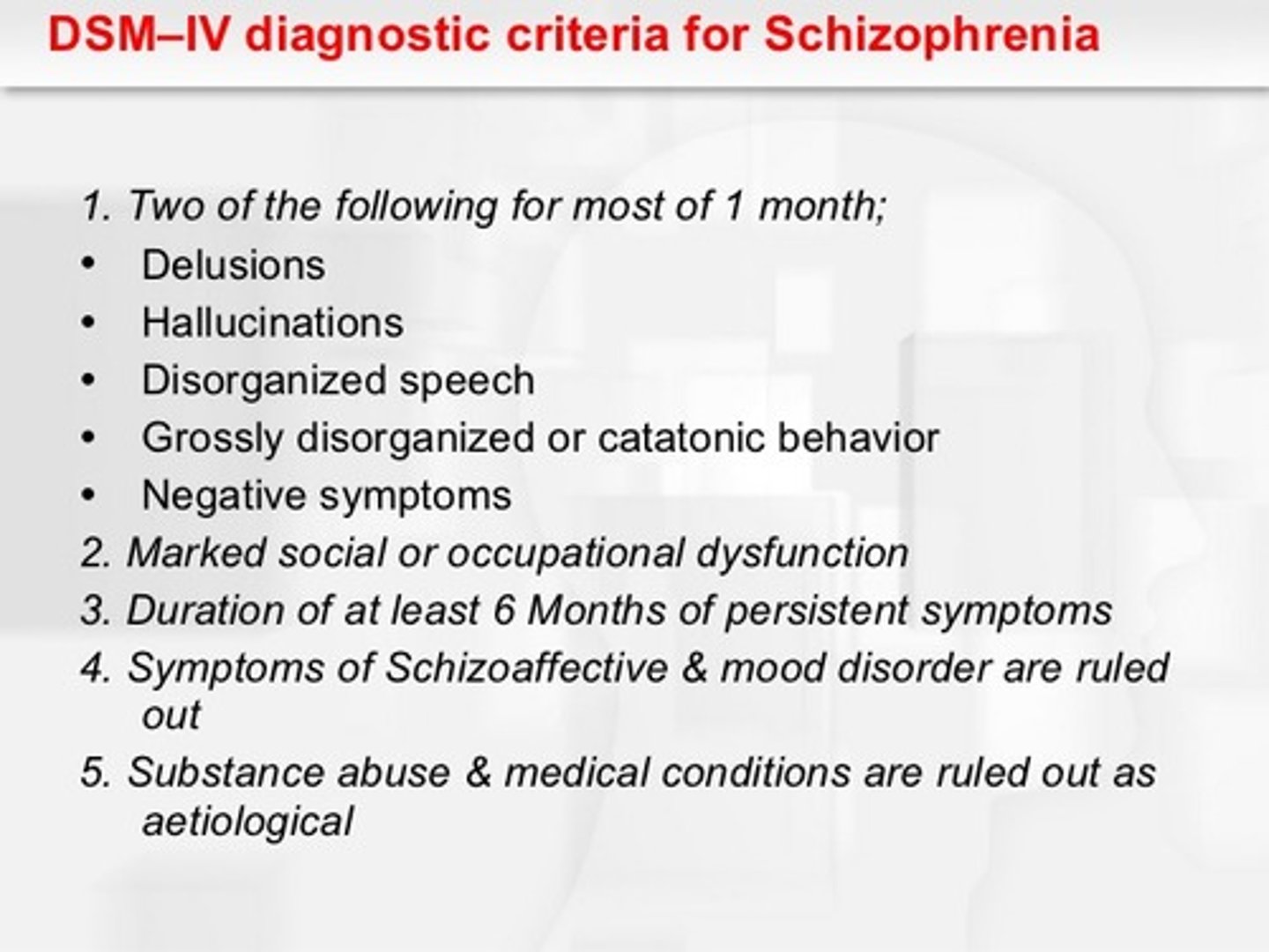 <p>False. Schizophrenia is the diagnosis if a patient has delusions and/or hallucinations that affect the way they act, including isolation, disorganization and a flat affect.</p>