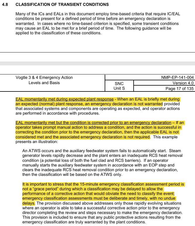 <p>NMP-EP-141-004 Vogtle 3&amp;4 Emergency Action Levels and Basis</p><p>Transient Conditions</p><p>Mode Changes during Classification</p><p>Imminent Conditions</p><p>Upgrading and Downgrading</p><p>Short-Lived Events</p>