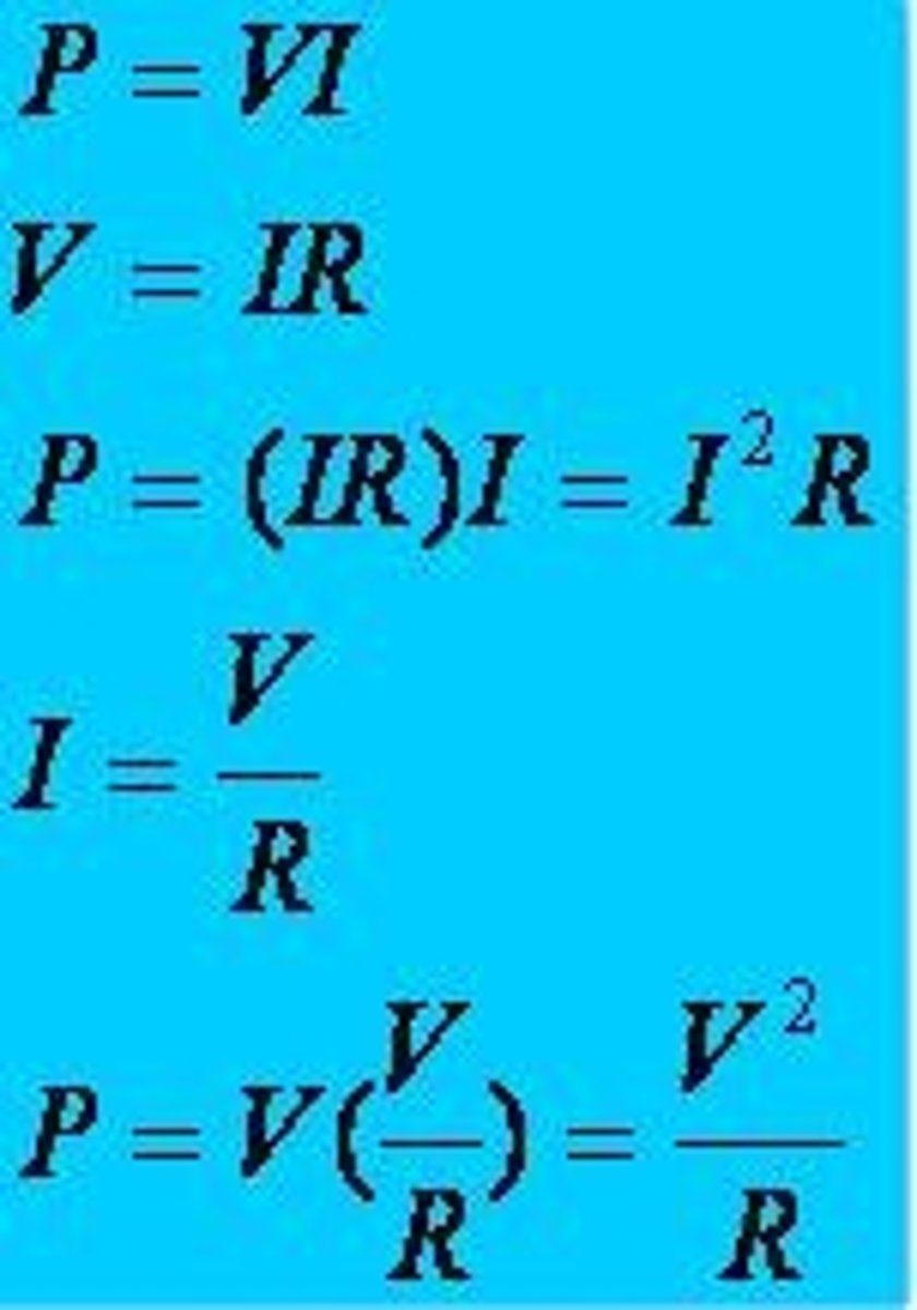 <p>Power can be calculated using the formula P = V × I, where P is power, V is voltage, and I is current.</p>