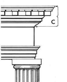 <p>projecting molding on building (usually above columns or pillars)</p>