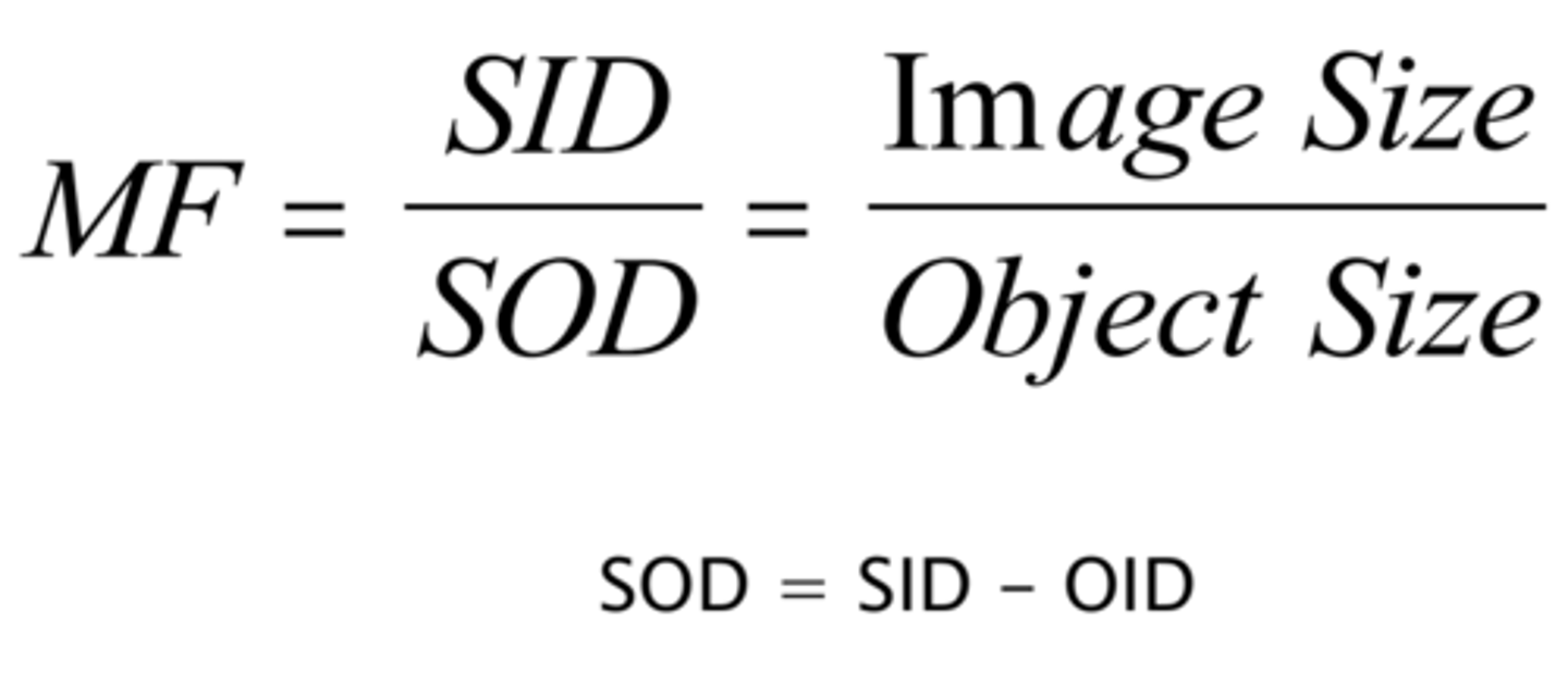 <p>image size/ object size = MF</p>