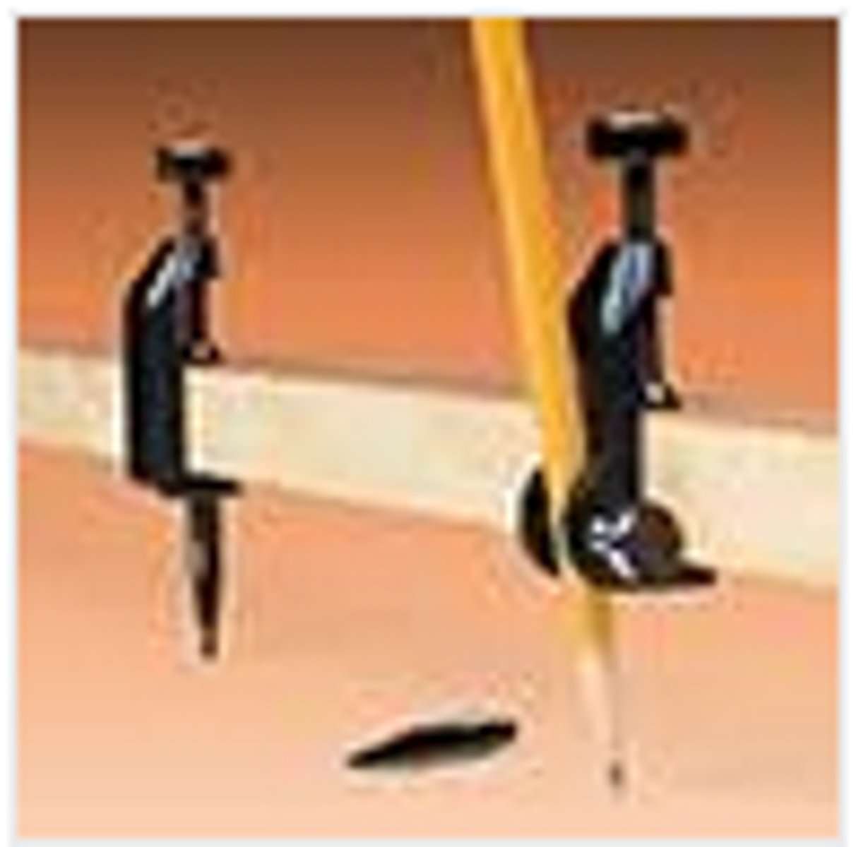 <p>A set of two clamps that can be attached to the edge of a board. One clamp has a steel point, and the other clamp has a pencil</p>
