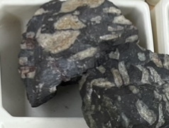 <p>Origin: extrusive&nbsp;</p><p>Texture: porphyritic- aphanitic</p><p>Color: mafic&nbsp;</p><p>Cooling rate: 2 rates&nbsp;</p>