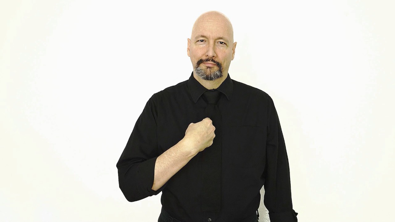 <p>Point with your index finger to your chest</p>