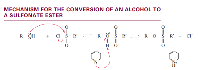 <p>Alcohol to sulfonate ester with pyridine </p>