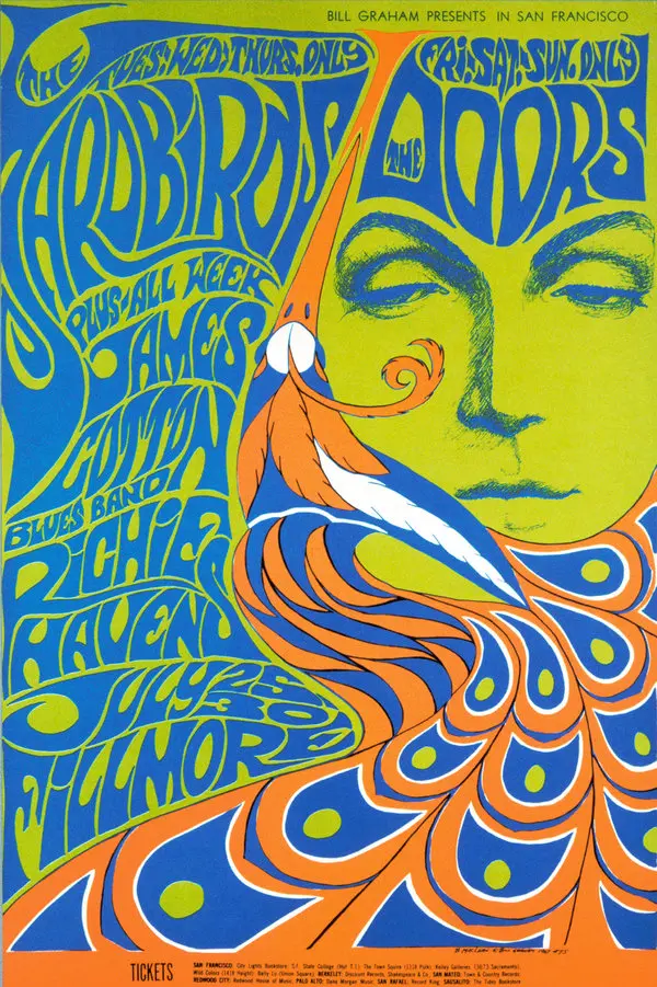 <p>A major force in establishing the visual language of Psychedelia. Known for her iconic concert posters, especially for the Fillmore in San Francisco. Her work featured bold, intricate designs and vibrant colors that became synonymous with the 1960s psychedelic aesthetic.</p>