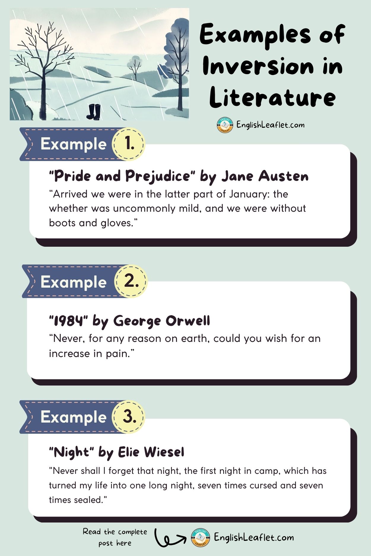 <p>A literary technique that changes up the order of the words so that particular qualities or terms can be emphasized.</p><p>There’s different types of inversion.</p>