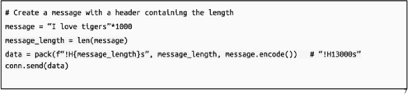 <p>It packs the message length with the message and sends it out</p><p>- We send the message length as an unsigned short</p>
