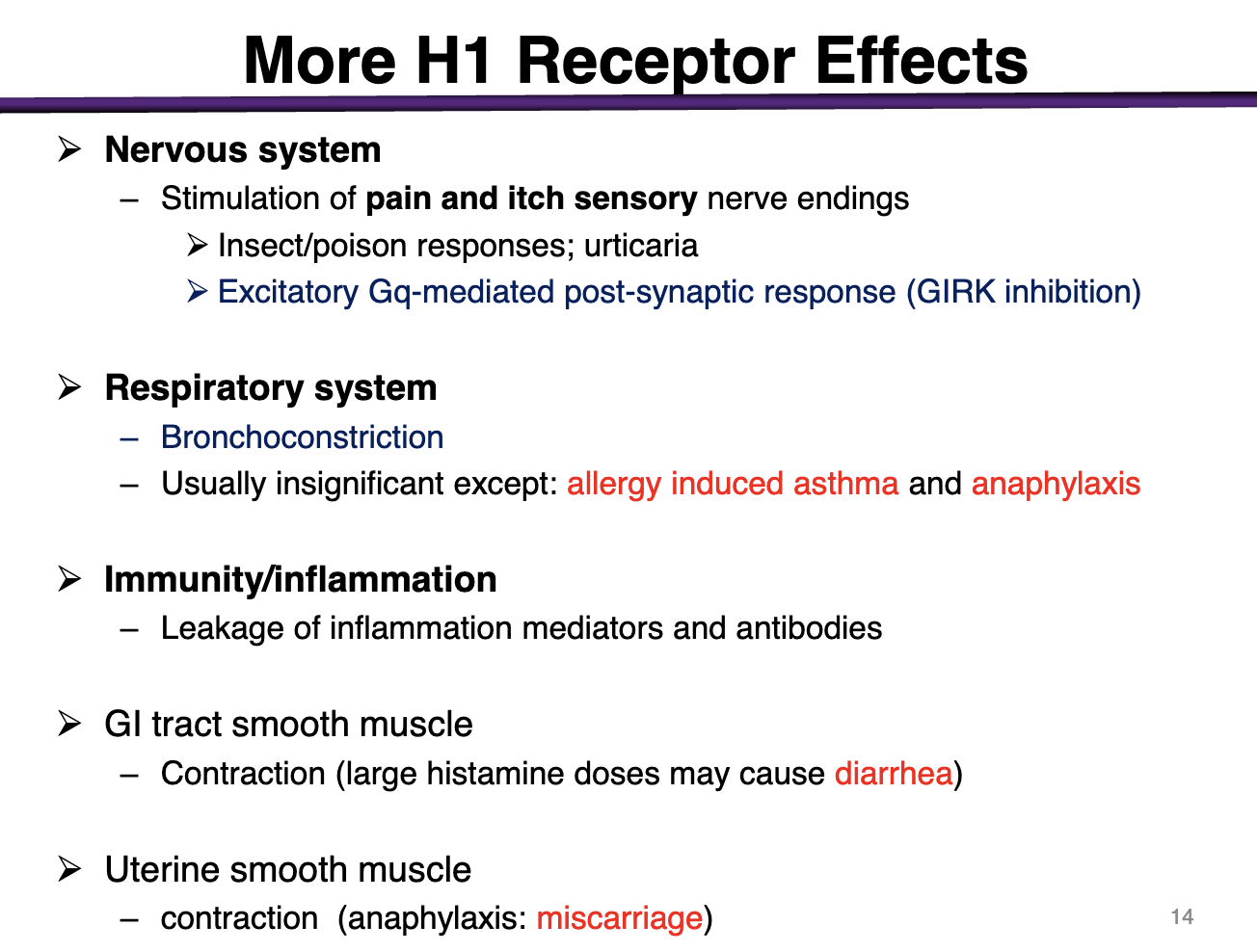 <p>contraction (large histamine doses may cause diarrhea)</p>