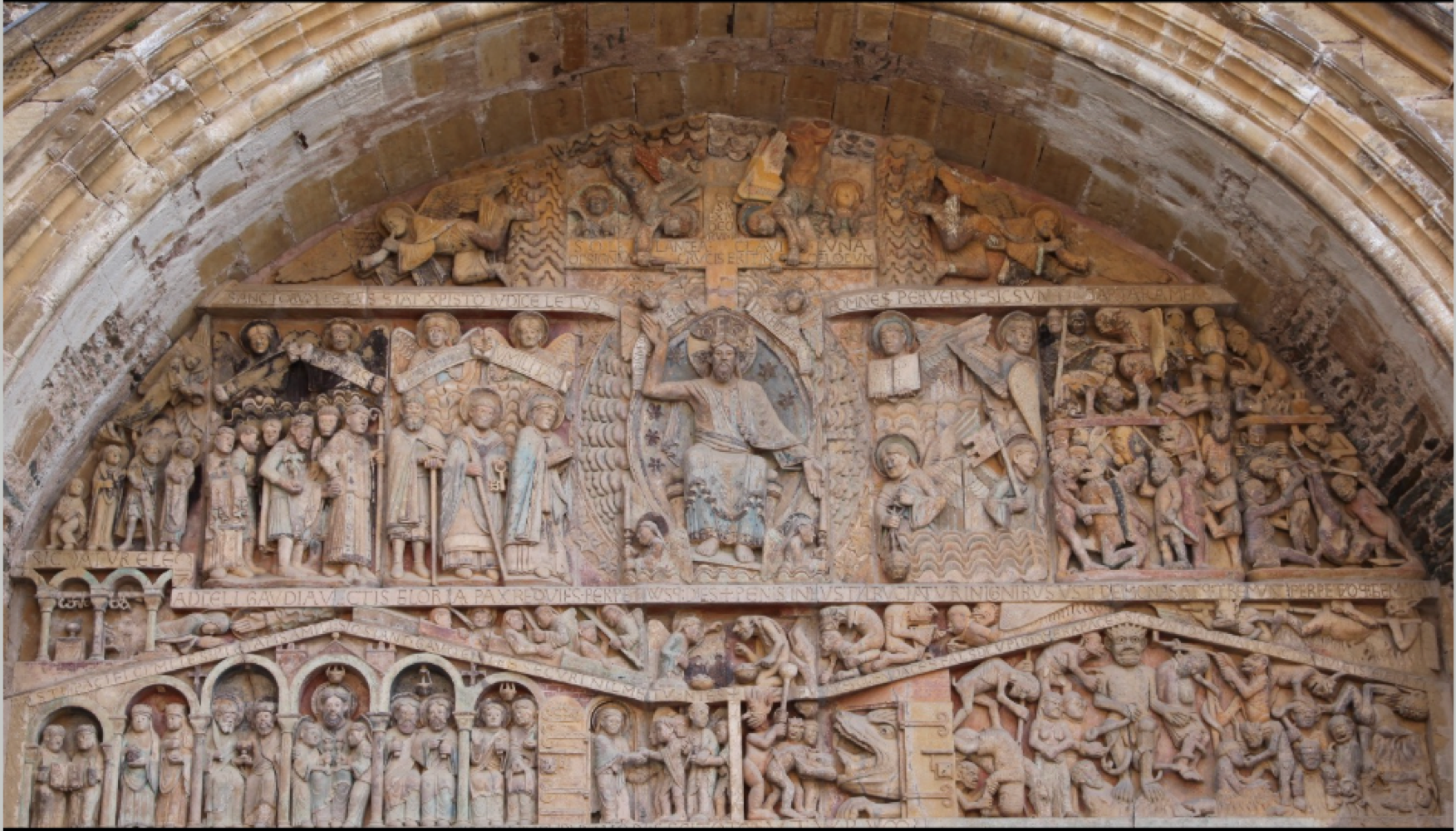 <p><span style="background-color: transparent;"><span>Describe the Last Judgment of the Church of Sainte-Foy and its significance</span></span></p>