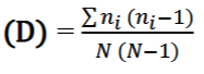 <ul><li><p>Measurement of species dominance from 0-1</p></li><li><p>Finds the chance that two individuals randomly selected from an ecosystem are the same species</p></li><li><p>low Simpsons index indicated high diversity</p></li></ul><p></p>