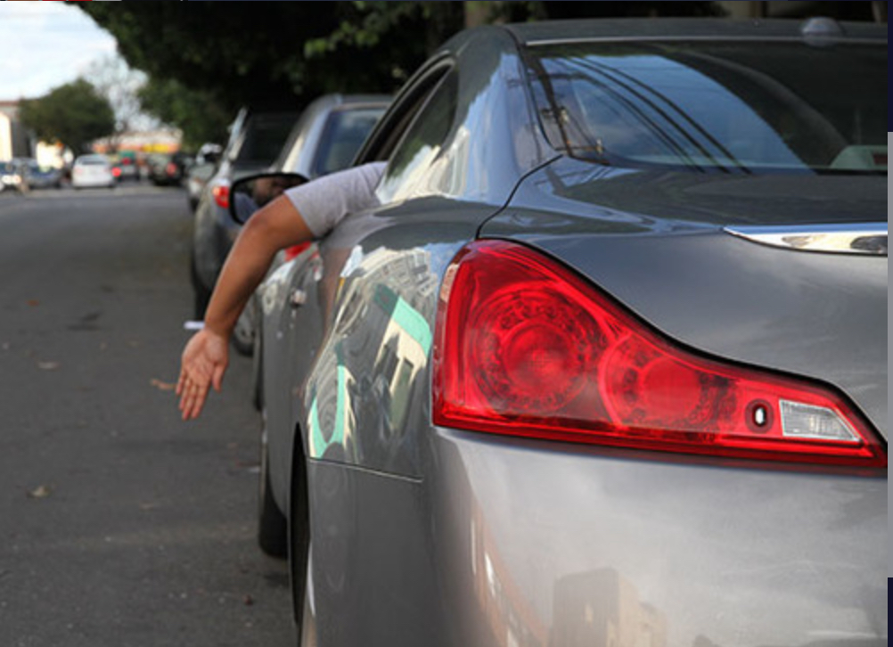 <p>Extend left arm downward, with palm of hand to the rear</p>