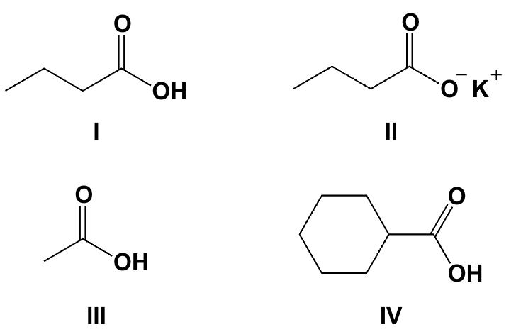<p>Arrange the compounds in order of increasing solubility in water (least soluble first).</p>