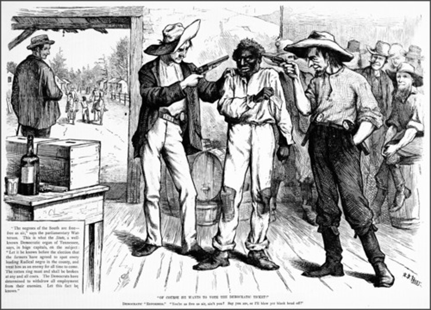 <p>Used in the state election of 1875 to block Republican voting, threaten black sharecroppers, and coerce white Republicans. Democrats won the state, with some black majority counties flipping from Republican dominance to just a handful of black votes. Other southern states followed this model.</p><p>-- Gov. Ames asked for federal troops, but the Ohio delegation said Reps. would lose Ohio in 1876 if Grant sent them.</p>