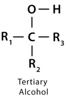 <p>an alcohol whose -OH group is bonded to a carbon directly bonded to 3 other methyl groups</p>