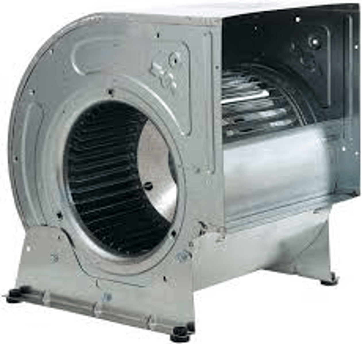 <p>a fan that receives air along its axis and discharges it radially</p>