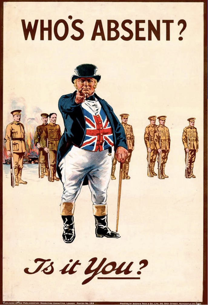 <p><span>The cartoon isn’t explicitly saying join the war which plays on the guilt of the citizens that if they are absent they should join.</span></p><p><span>Conveys more of a reality of the war, igniting sympathy or empathy for the soldiers who are present and fighting from the citizens</span></p>