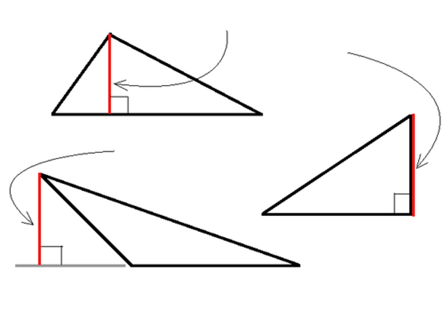 <p>a perpendicular segment from a vertex to the line containing the opposite side</p><p>*in isosceles triangles, (so that the altitude is between congruent sides) the altitude is also the median, the angle bisector, and perpendicular bisector.</p><p>*is not always in the triangle</p>