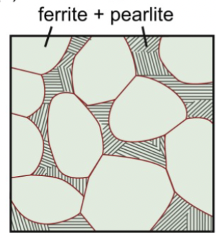 <p>0.2wt%C - ferrite + pearlite</p><p>microstructure gives a higher ductility; almost all ferrite. <0.8%. Good ductility and strength</p>
