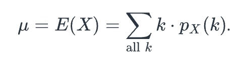 <p>Let X be a discrete random variable with probability distribution px(k). The </p><p>___ of X, which is denoted by (see attached) or E(X), is given as</p><p></p>
