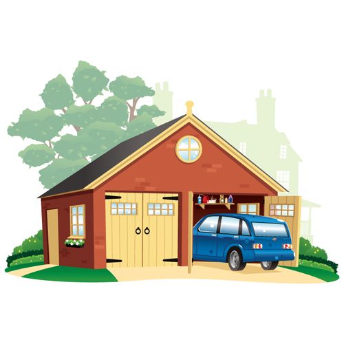 <p>Part of or a separate building associated with a house, used for storing a car.</p>