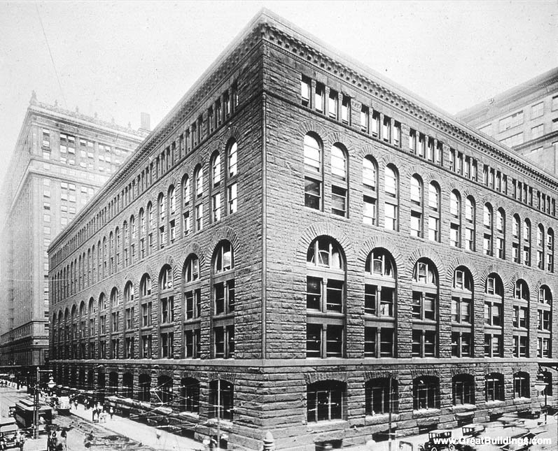 <ul><li><p><strong>Marshall Field Wholesale Store (1887)</strong></p></li><li><p>“Richardson Romanesque”</p></li></ul><p></p>