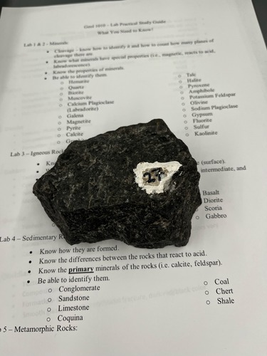 <ul><li><p>phaneritic/crystalline </p></li><li><p>Mafic, dark in color</p></li><li><p>Intrusive</p></li><li><p>Medium grains</p></li></ul>